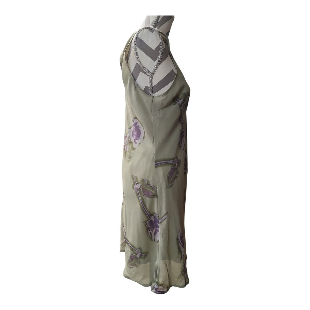 NWT Sage Green Rose Print Sleeveless Shift Dress Tie Neck Cottagecore M - Picture 5 of 13